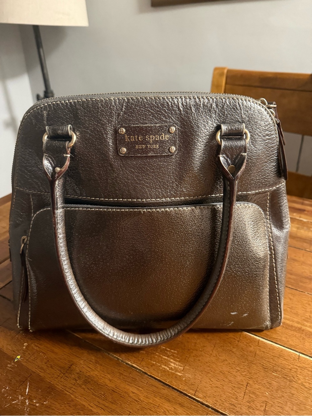kate spade metallic brown/granite dome satchel